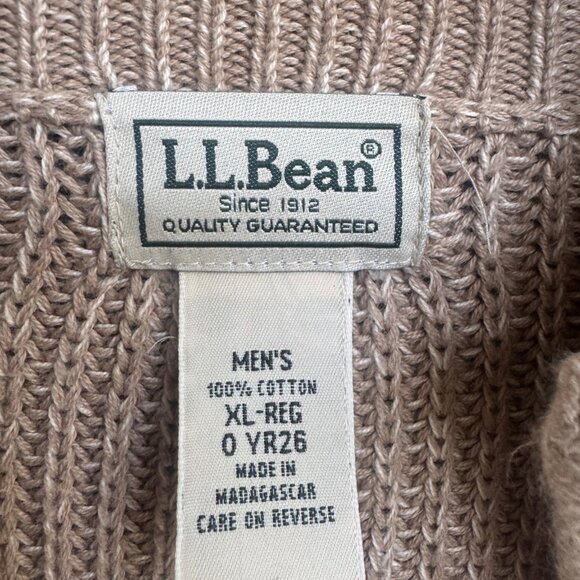 L.L.Bean Cotton Zip Cardigan XL Beige Mock Neck - Picture 3 of 9
